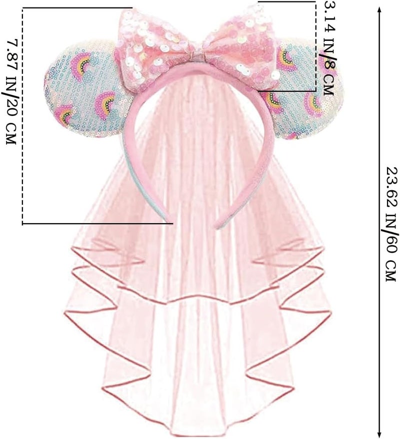 Esumun Mouse Ear Headband with Veil Costume Headwear for Children Baby Girls - Image 1